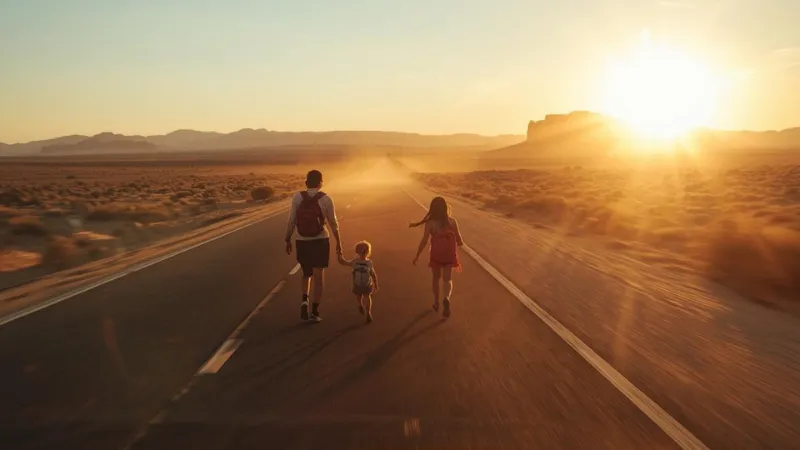 road trip en EEUU sin hablar inglés — familia hispana en carretera abierta